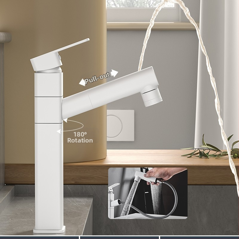 Varinis praustuvo čiaupas, dvigubo jungimo konstrukcija, atidarymas su rakteliu, keraminis vožtuvo šerdis, šiuolaikinis minimalistinis stilius