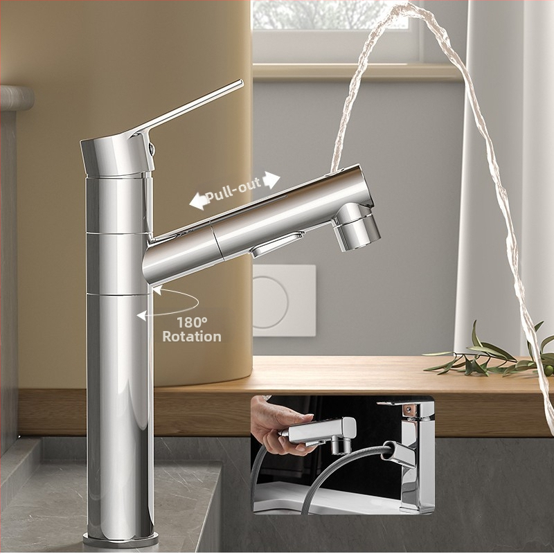 Varinis praustuvo čiaupas, dvigubo jungimo konstrukcija, atidarymas su rakteliu, keraminis vožtuvo šerdis, šiuolaikinis minimalistinis stilius