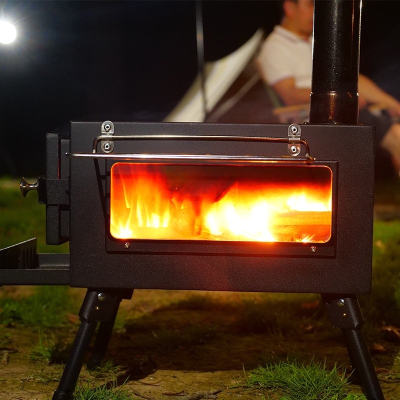 Nerūdijančio plieno medienos krosnelė su kampiniu dūmtraukio, lauko naudojimui