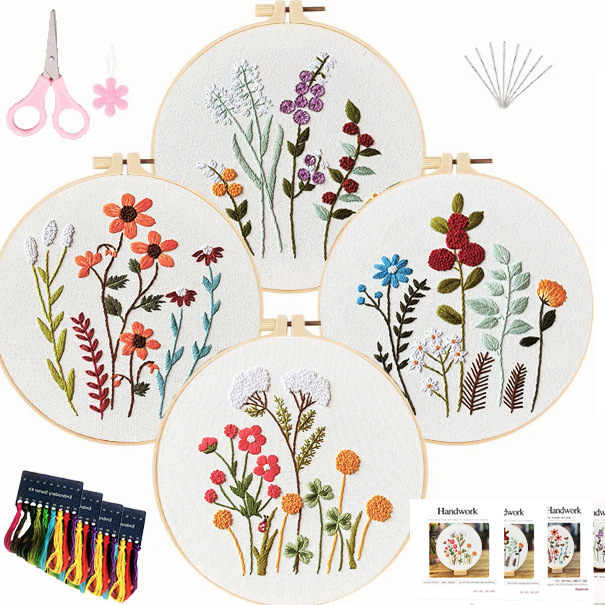 Комплект за бродерия за флорално платно – DIY дизайн цветя и растения, модерен минималистичен стил, комплект за кръстат бод, друга бродерия