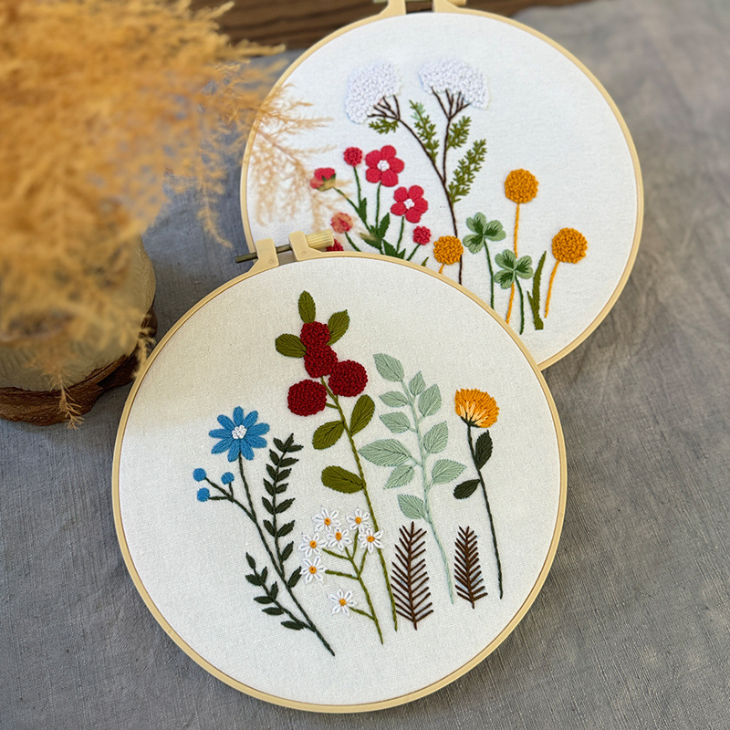 Комплект за бродерия за флорално платно – DIY дизайн цветя и растения, модерен минималистичен стил, комплект за кръстат бод, друга бродерия