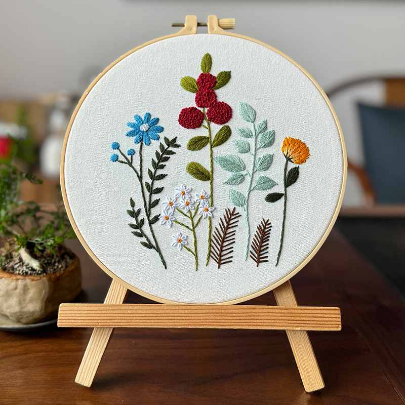 Комплект за бродерия за флорално платно – DIY дизайн цветя и растения, модерен минималистичен стил, комплект за кръстат бод, друга бродерия