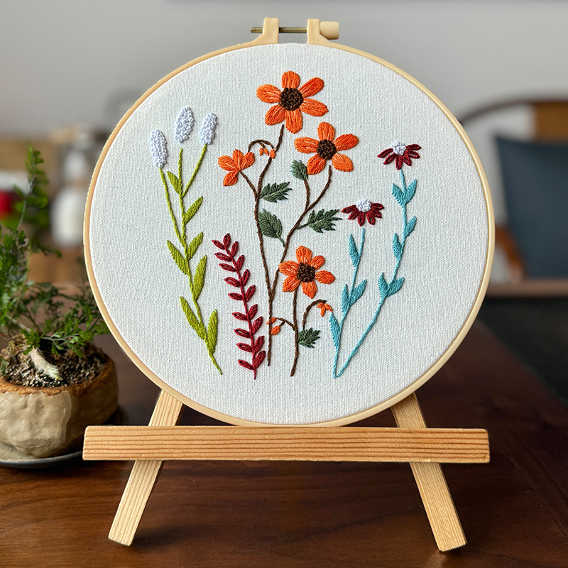 Комплект за бродерия за флорално платно – DIY дизайн цветя и растения, модерен минималистичен стил, комплект за кръстат бод, друга бродерия