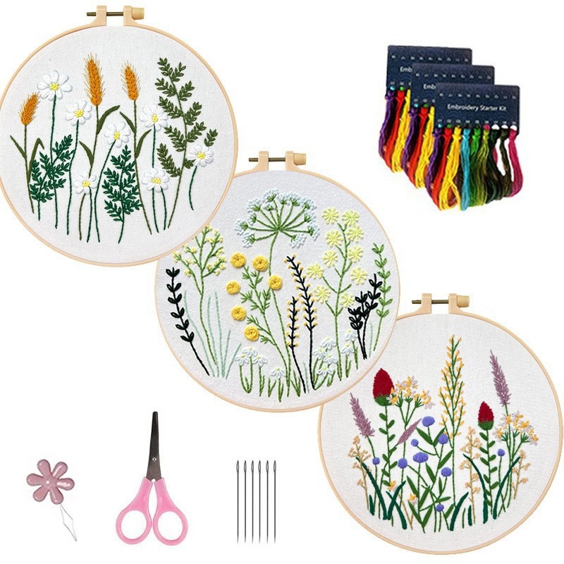 Комплект за бродерия за флорално платно – DIY дизайн цветя и растения, модерен минималистичен стил, комплект за кръстат бод, друга бродерия