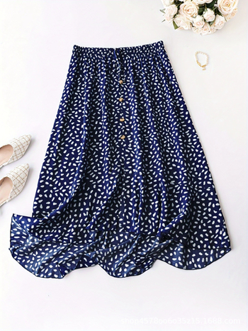 Ilga poliesterio sijonas su gėlių raštu, japoniško-koreietiško laisvalaikio stilius