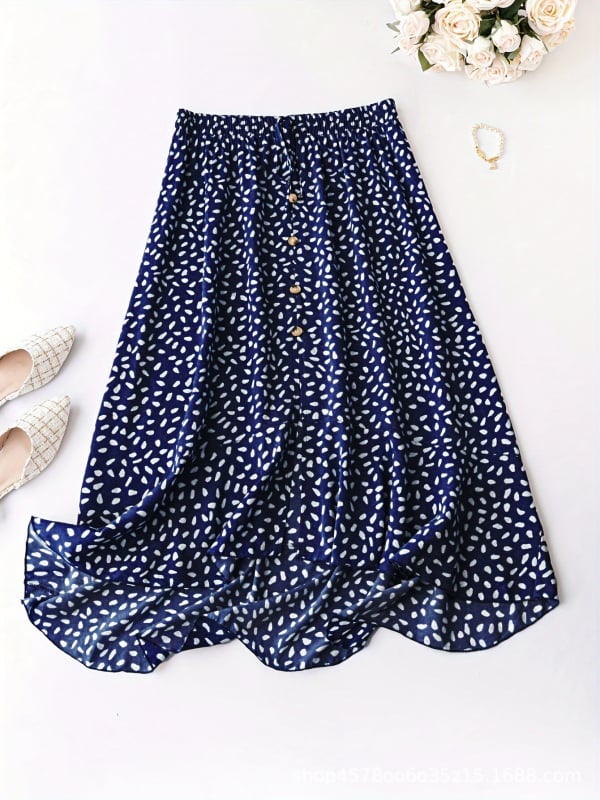 Ilga poliesterio sijonas su gėlių raštu, japoniško-koreietiško laisvalaikio stilius