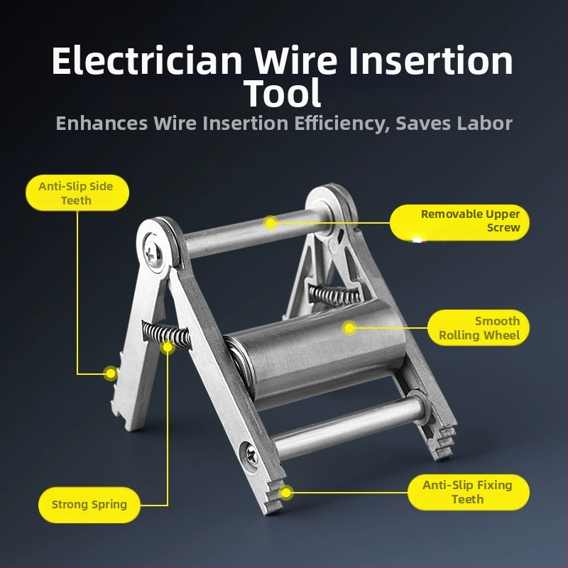 Инструмент за прокарване на кабели в електрическата инсталация — еднопроводна ролкова дърпачка и аксесоар за гнездо към кабелната кутия