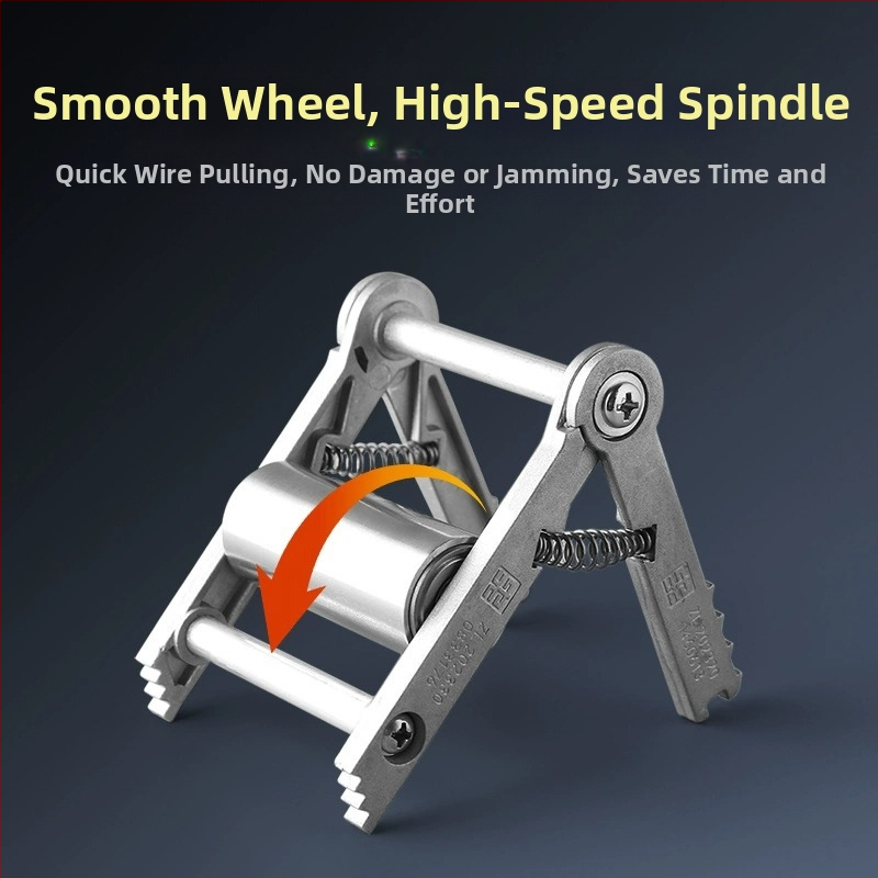 Инструмент за прокарване на кабели в електрическата инсталация — еднопроводна ролкова дърпачка и аксесоар за гнездо към кабелната кутия