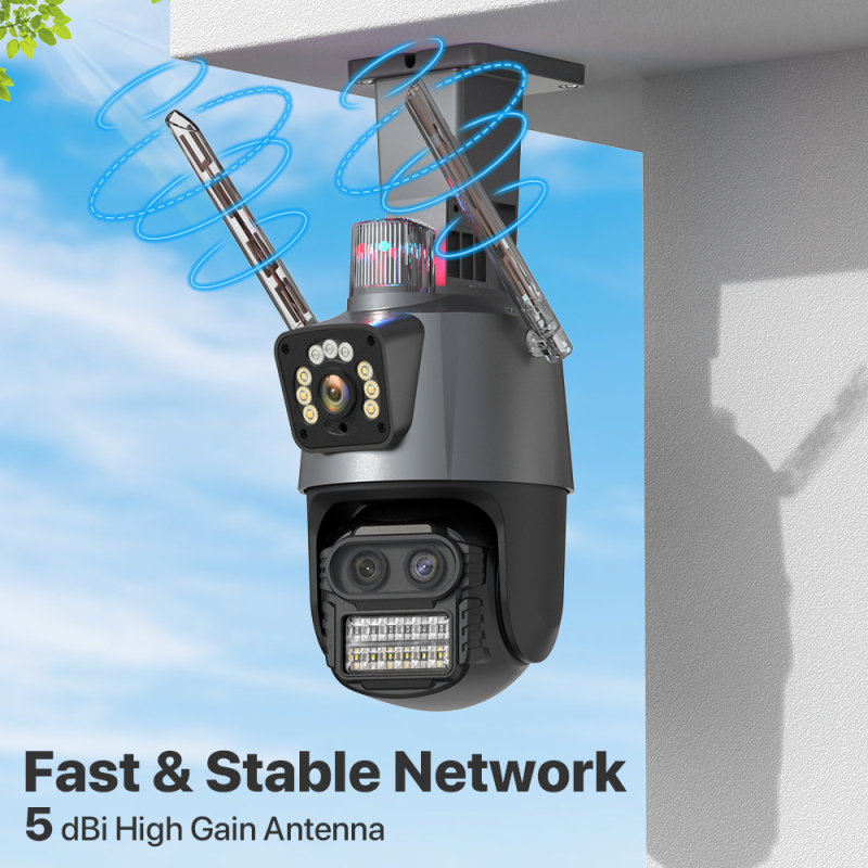 P11 Xiongmai Triju objektīvu bezvadu ārējā kupolu kamera, 9MP CMOS, 4/12 mm objektīvi, PTZ, 2560p, IR līdz 50 m