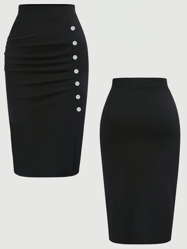 Klostuotas midi sijonas su siauru siluetu, poliesterio audinys, mikroelastinė medžiaga