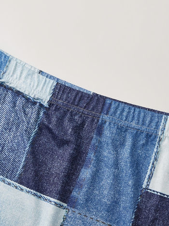 Asimetrinis ilgas sijonas su aukštu liemeniu, patchwork langinis raštas, poliesteris 95%+, mikroelastinė, pavasaris 2025