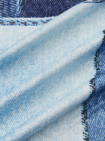 Asimetrinis ilgas sijonas su aukštu liemeniu, patchwork langinis raštas, poliesteris 95%+, mikroelastinė, pavasaris 2025