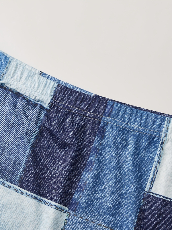 Asimetrinis ilgas sijonas su aukštu liemeniu, patchwork langinis raštas, poliesteris 95%+, mikroelastinė, pavasaris 2025