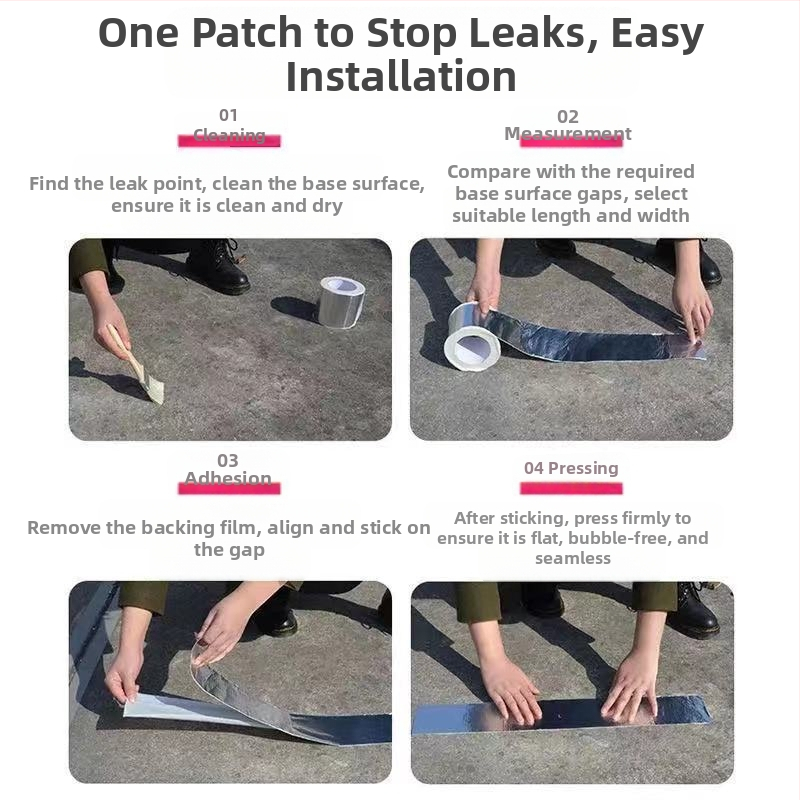 Butyl ūdensizturīga lente ar alumīnija foliju jumta plaisu remontam - butila kaučuka līme, augsta viskozitāte, temperatūras izturība līdz 110°C, izstiepšanās 700%