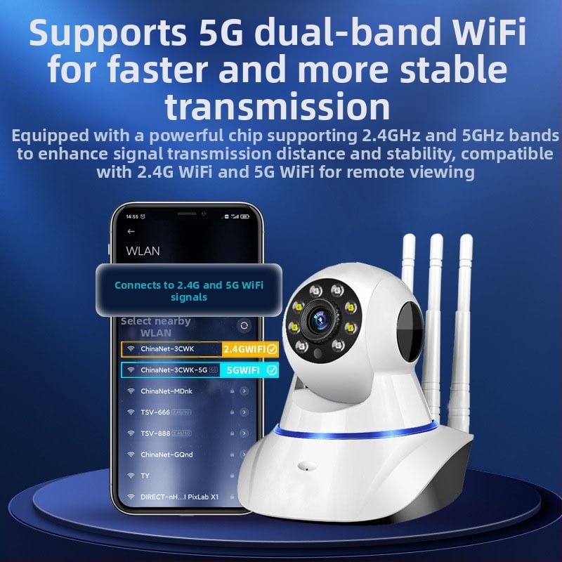 Pan-Tilt наблюдателна камера с Wi‑Fi, 1080P нощно виждане, дистанционно управление, локално/облачно съхранение