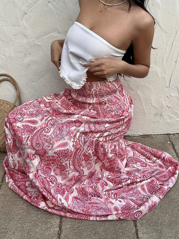 Φούστα Α-γραμμής μίντι με εκτύπωση, 95% πολυεστέρας, μήκος μέσου, Άνοιξη 2025, κομψό στιλ για μετακίνηση