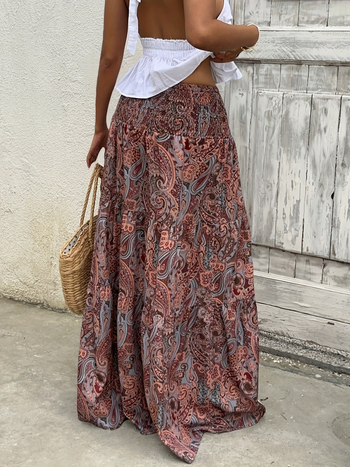 Φούστα Α-γραμμής μίντι με εκτύπωση, 95% πολυεστέρας, μήκος μέσου, Άνοιξη 2025, κομψό στιλ για μετακίνηση