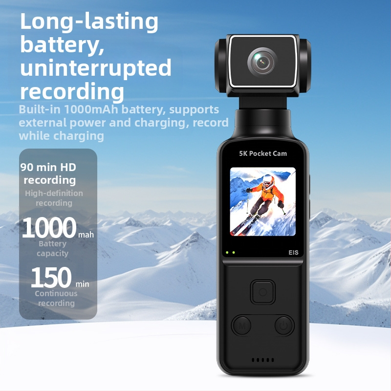 K1-5K джобна екшън камера със стабилизация, 5K запис, LCD дисплей, TF карта, 900mAh батерия