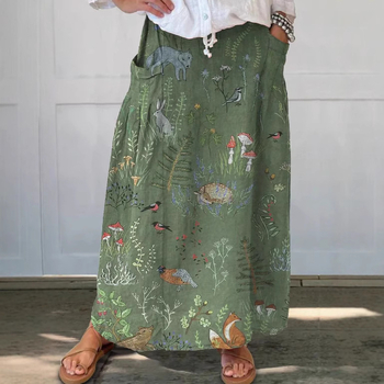 А‑линия пола с флорален принт, средна дължина, плат: лен имитация на бамбук, 95% полиестер, стил: елегантен градски