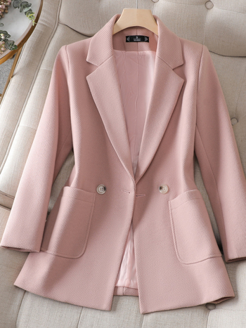 Γυναικείο σακάκι με στενή γραμμή, διπλό κουμπί, πολυεστέρας-ελαστάν, μακριά μανίκια, μήκος 50–65 εκ
