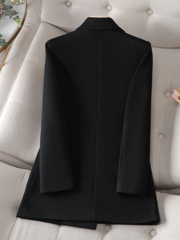 Дамско сако с тесен силует, двойно закопчаване, полиестер-еластан, дълги ръкави, дължина 50–65 см