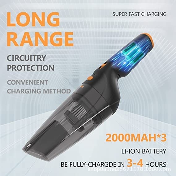 Automobiļu putekļsūcējs – rokas, bezvadu, bezvadu uzlāde, mini, kompakts – 12V, 120W, 10000Pa, mitrai un sausai izmantošanai