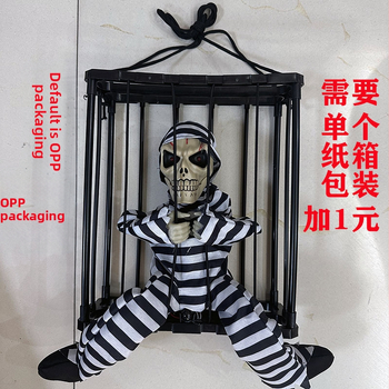 Κρεμαστό φάντασμα για το Χάλοουιν με LED φωτισμό, ηχητικά εφέ και αισθητήρα κίνησης — σκηνή με κλουβί αιχμάλωτου πειρατή για αυλή