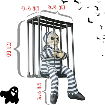 Κρεμαστό φάντασμα για το Χάλοουιν με LED φωτισμό, ηχητικά εφέ και αισθητήρα κίνησης — σκηνή με κλουβί αιχμάλωτου πειρατή για αυλή