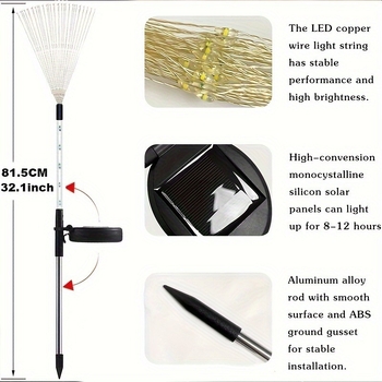 Φωτιζόμενο ηλιακό κοντάρι με εφέ πυροτεχνημάτων για κήπο και γκαζόν – LED εξωτερικό φως, IP65, 0,15W, 12–16 ώρες, CE πιστοποιημένο