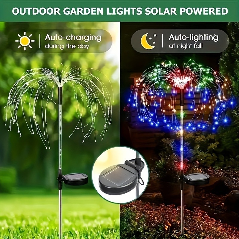 Φωτιζόμενο ηλιακό κοντάρι με εφέ πυροτεχνημάτων για κήπο και γκαζόν – LED εξωτερικό φως, IP65, 0,15W, 12–16 ώρες, CE πιστοποιημένο