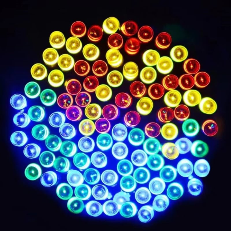 Saules LED gaismas virkne dārzam un ārpus telpām – IP44 ūdensizturīgs, 12V ieeja, 5000 lm, barošanas avots saules/baterija/USB/DC
