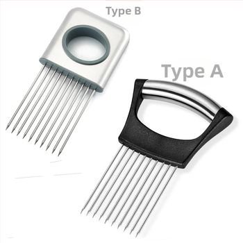 304 nerūdijančio plieno + ABS — svogūnų adatų laikiklis su įdėklu — Daugiafunkcis virtuvės įrankis svogūnams, vaisiams ir daržovėms; medžiagos: nerūdijantis plienas + ABS; pritaikomas apdorojimas ir spausdintas logotipas