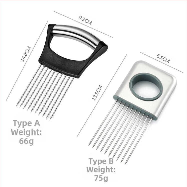 304 неръждаема стомана + ABS — държач за лук с игла и вложка; многофункционален кухненски инструмент за лук, плодове и зеленчуци; персонализирано обработване и печатано лого