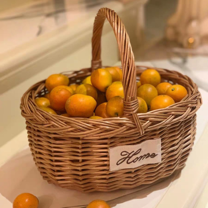 Плетена кошница за пикник с дръжка | материали: върба/слама | за плодове, зеленчуци и пазаруване | модели: голям, малък, поднос | стил: модерен минимализъм