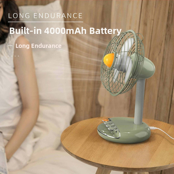 USB επιτραπέζιος ανεμιστήρας με μοτέρ χωρίς ψήκτρες, vintage σχεδίαση, ενσωματωμένη μπαταρία 2000–4000 mAh, αυτονομία έως 12 ωρών, θόρυβος έως 36 dB