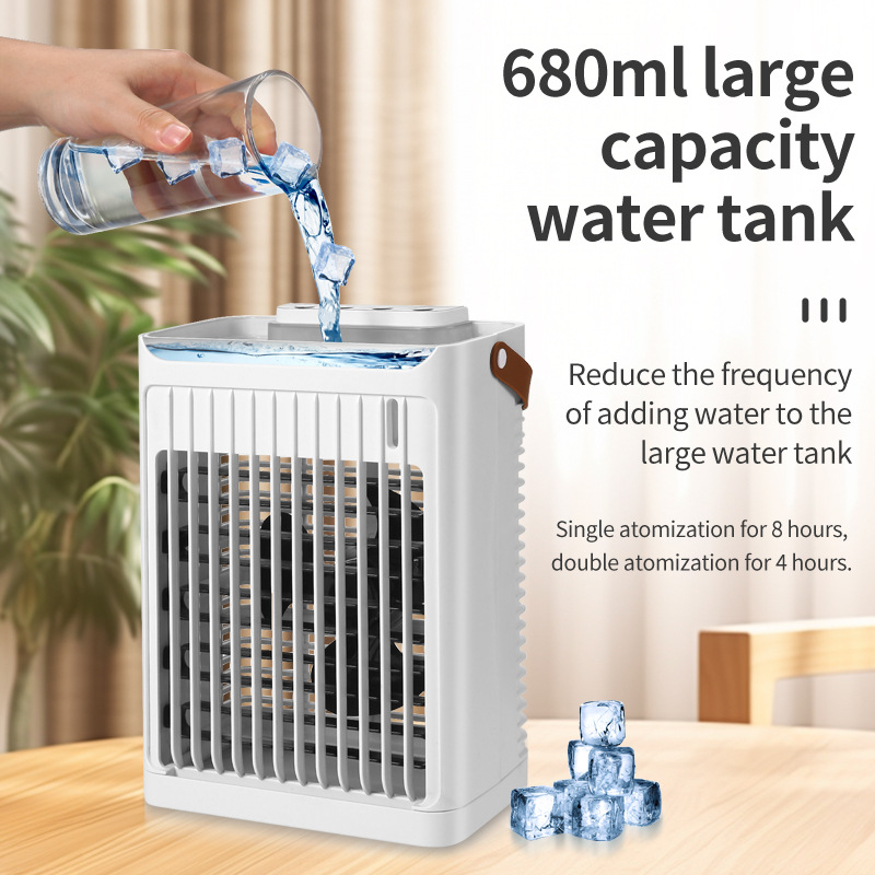 Stalo drėkintuvas-ventiliatorius su pasukimu, drėkinimu, aušinimu ir šviesos efektu | ABS medžiaga • Esample prekė • Personalizavimas galima