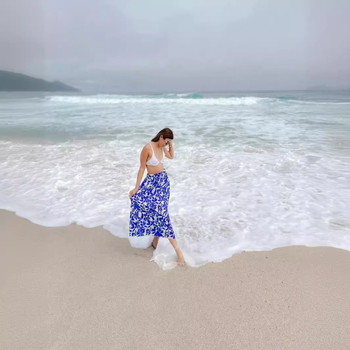 Μακριά φούστα Α‑γραμμής με εκτύπωση, πολυεστέρας ≥95%, ελαστική μέση, casual στυλ για καλοκαιρινές διακοπές στην ακτή