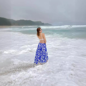 Μακριά φούστα Α‑γραμμής με εκτύπωση, πολυεστέρας ≥95%, ελαστική μέση, casual στυλ για καλοκαιρινές διακοπές στην ακτή