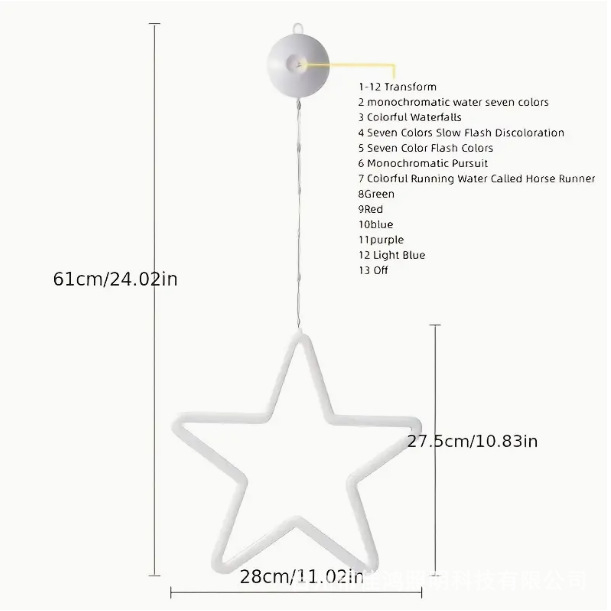 LED žvaigždės formos naktinė lempa su siurbtuku, maitinama baterijų dėže, 4,5 V, 3000 lm, IP42, tarnavimo laikas 50 000 h, kilmė Taizhou, Zhejiang