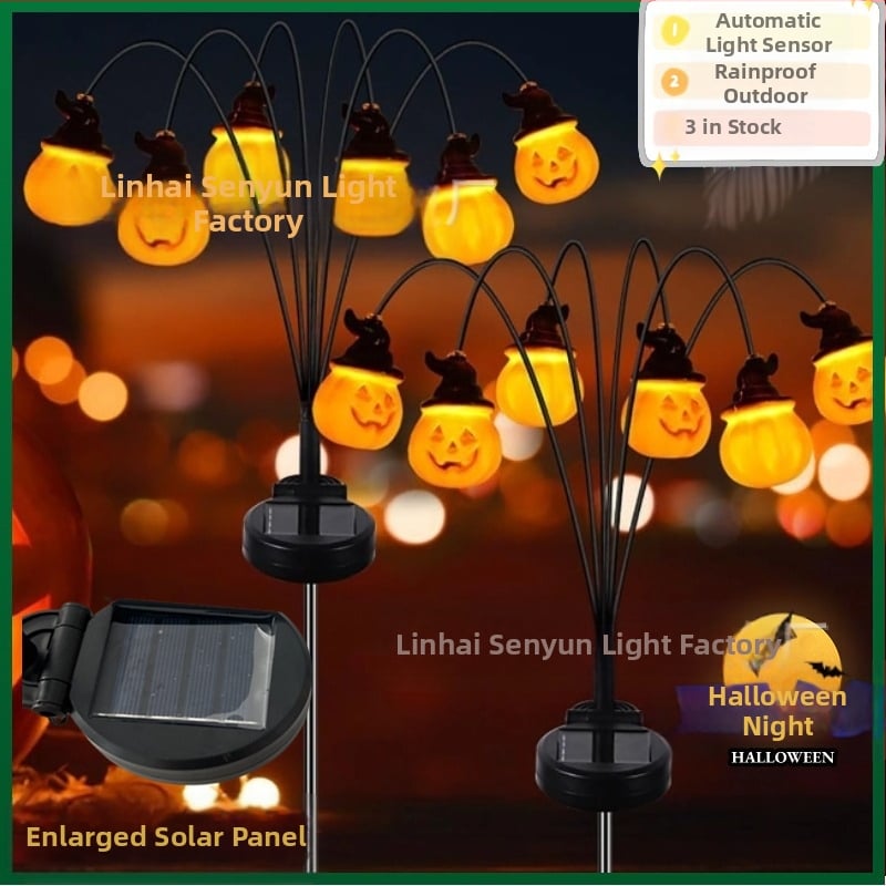 Ārēja Halloween ķirbju gaismas virkne ar saules enerģiju, pagalmas dekors, IP55, vadība ar taustiņu vai attālumu, 0,03W gaismas avots, ievade ≤36V