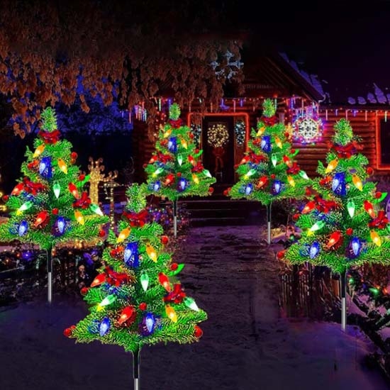 Външни соларни светлини за Коледно дърво за двор, IP65 защита, 5W, 6–12 часа светене, San’an LED диоди