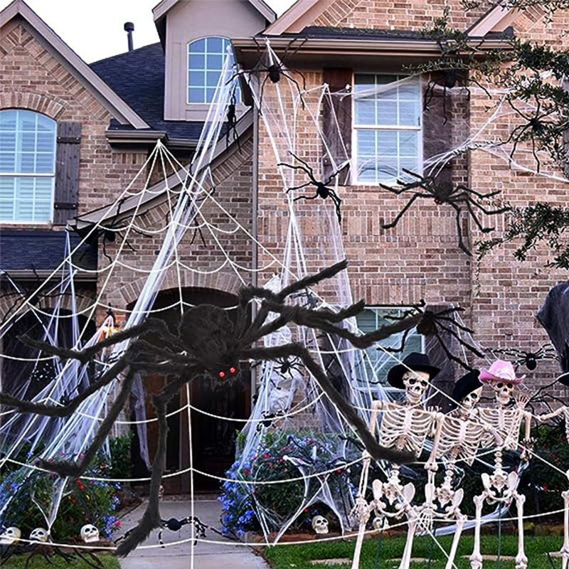 Ogromna plišana pauk Halloween viseća dekoracija za unutarnju i vanjsku upotrebu, s trokutastom mrežom pauka