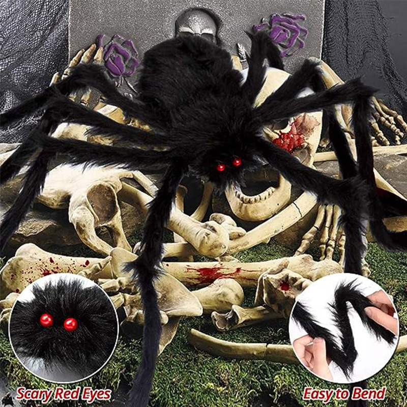Ogromna plišana pauk Halloween viseća dekoracija za unutarnju i vanjsku upotrebu, s trokutastom mrežom pauka