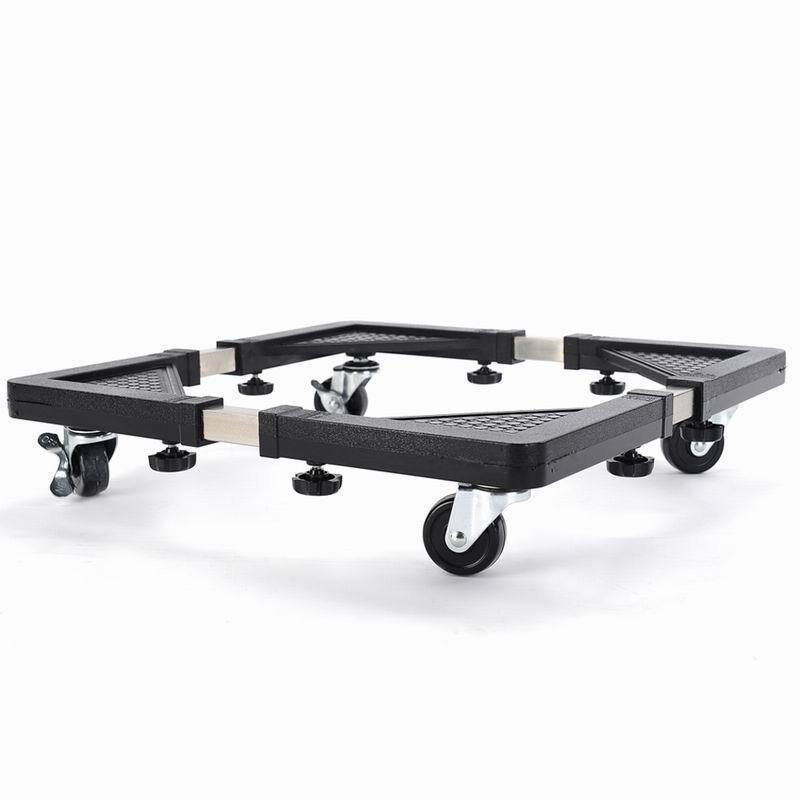 Reguliuojama nerūdijančio plieno mobilioji bazė šaldytuvams ir skalbyklėms su ratukais (apkrova iki 100 kg)