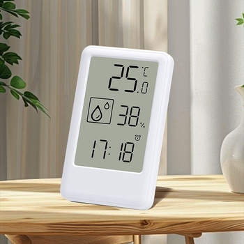 Ébresztőóra beltéri/kültéri hőmérséklet és páratartalommal, idő kijelző, LCD hőmérő, elemről működik