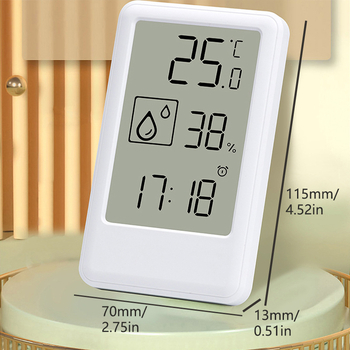 Ébresztőóra beltéri/kültéri hőmérséklet és páratartalommal, idő kijelző, LCD hőmérő, elemről működik