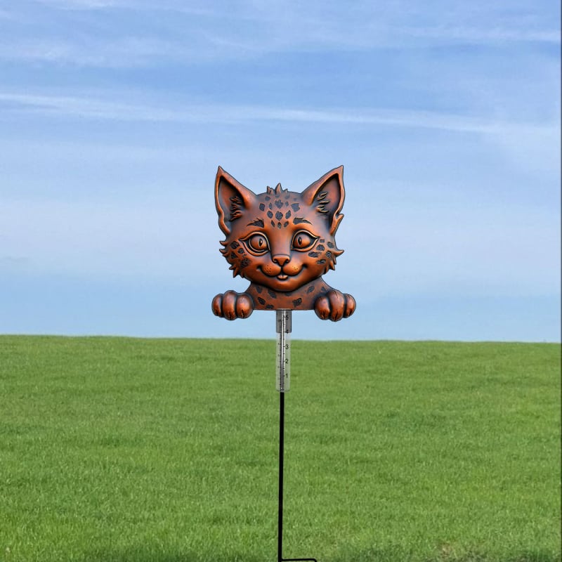 Leoparda kaķa formas lietus mērītājs, no dzelzs, mūsdienīgā stilā, dārzam