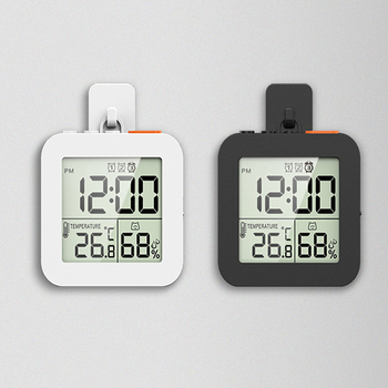 Elektroninis žadintuvas su LCD ekranu, termometru ir higrometru, trys žadintuvai, maitinimas baterijomis, ABS korpusas