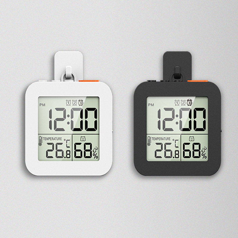 Elektroninis žadintuvas su LCD ekranu, termometru ir higrometru, trys žadintuvai, maitinimas baterijomis, ABS korpusas