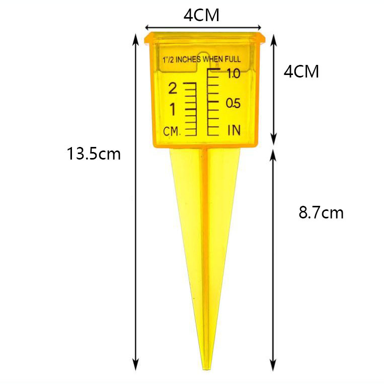 Išorinis lietaus matuoklis iš tvirto plastiko, modelis W-023, skalė 1–38 mm, svoris 20 g, vandens talpa 15 colių